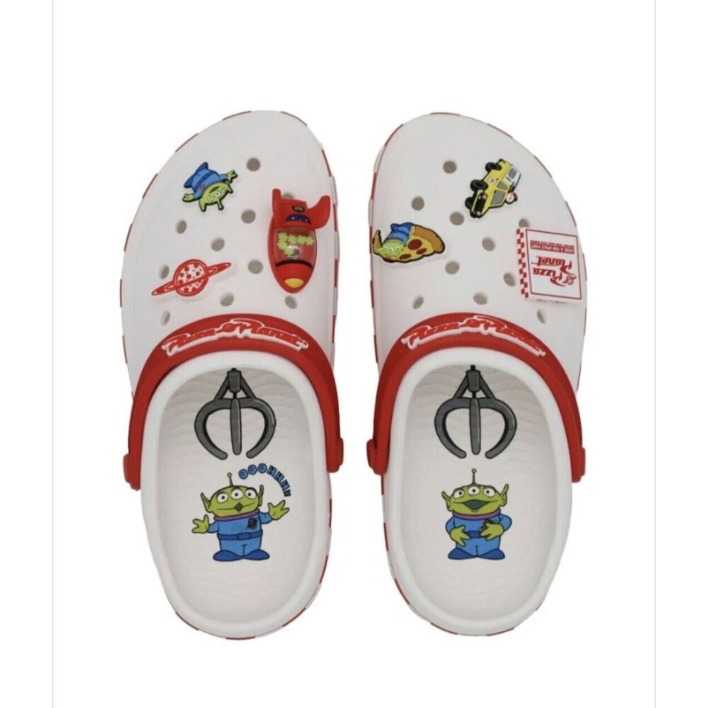 Crocs X Toy Story Pizza Planet Slip On Clog  White Red Size M6 W8 NEW